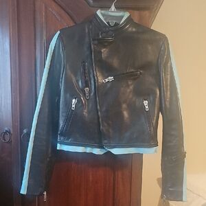 rag & bone Black and Blue Leather Jacket